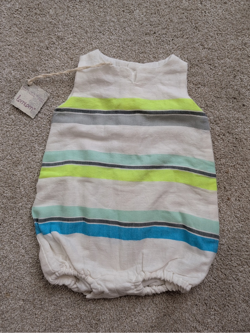 Lemlem White Linen Blend Tank with Neon Accent